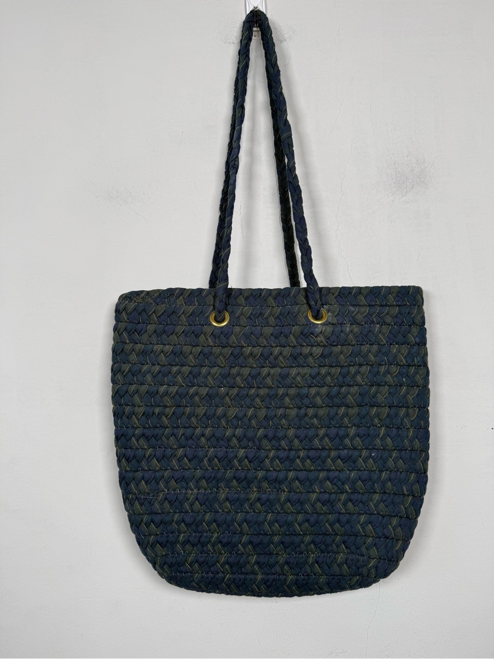 Vintage Longaberger Navy Basket Weave Cloth Tote Bag Shoulder Purse Handcrafted - Picture 5 of 9
